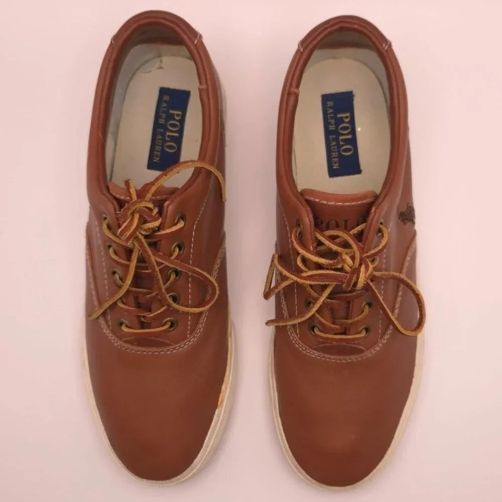 POLO RALPH LAUREN VAUGHN Size 8 D Brown SOFT LEATHER Lace‎ Boat Shoes Men's